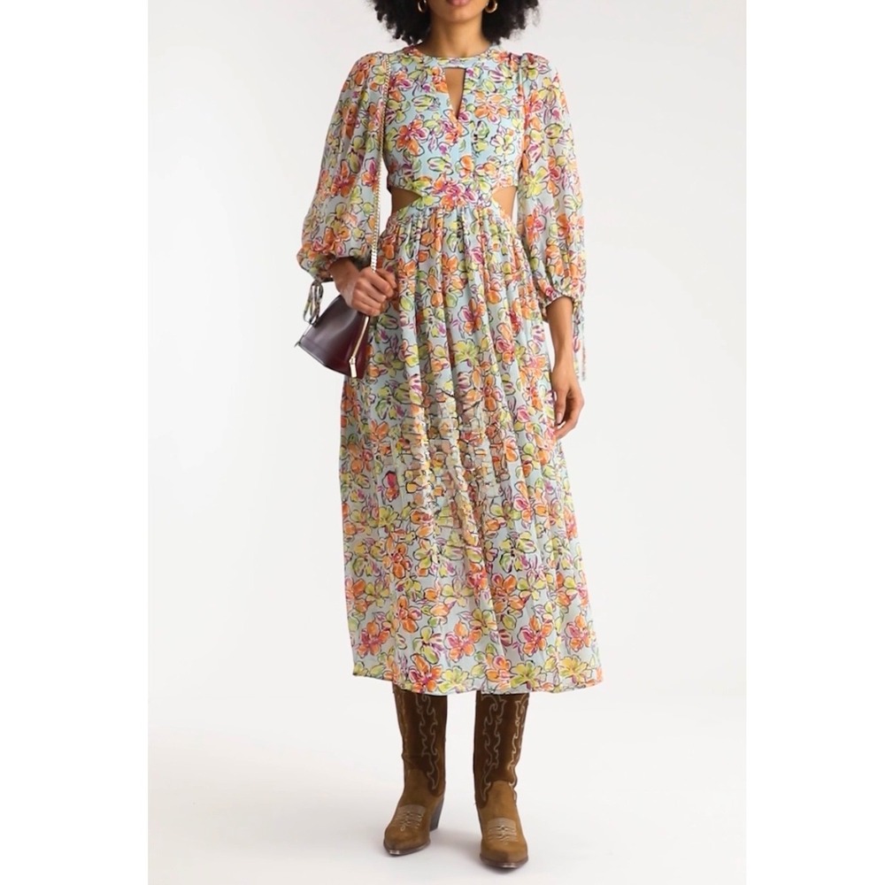 Maje‎ Floral Cutout Midi Dress NWT Boho Wedding Guest 38 40 M L